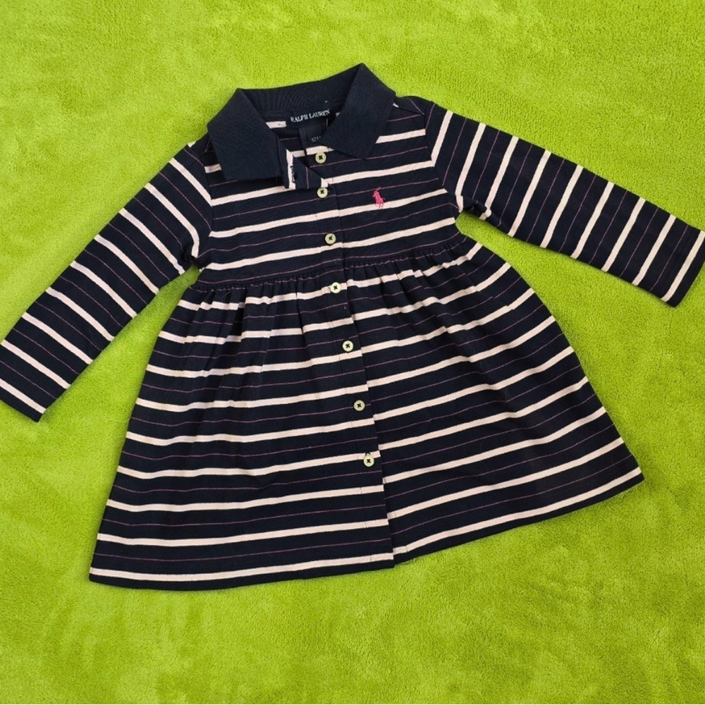 Ralph Lauren Navy and Cream Striped Dress 18months